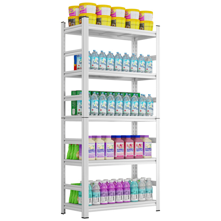 71" H Adjustable Storage Rack, Adjustable Shelves, 2000Lbs Five Tier Shelving Unit, Scratch Resistant And Wear Resistant Panels, White, Requires Assembly
