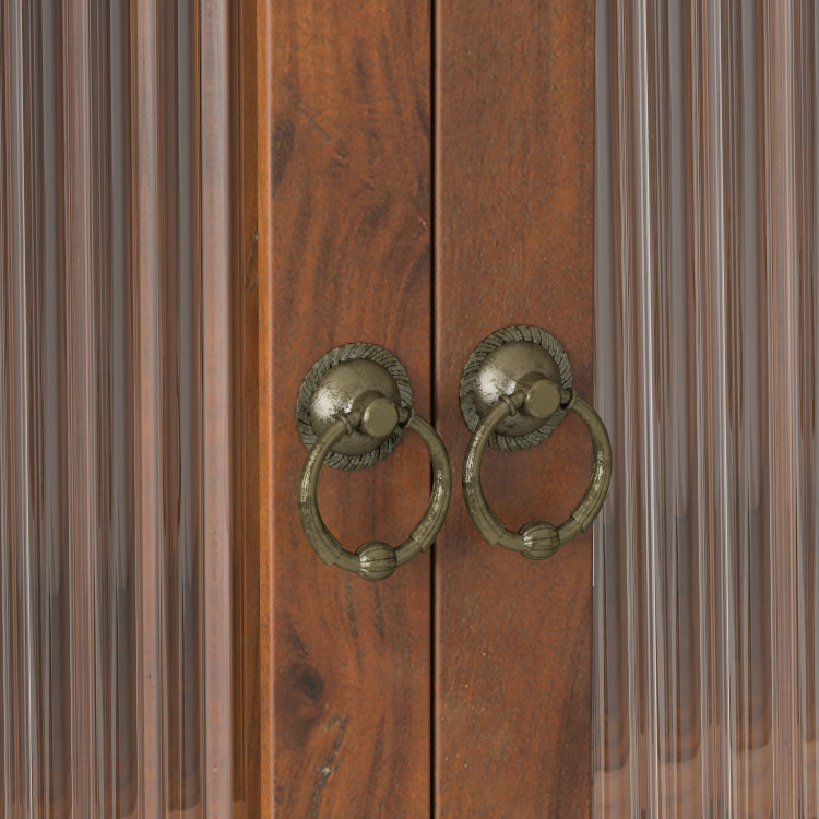 24.8"Glass Door Vintage Double Door Wall Cabinet With Three Tiers Of Storage With Towel Rack, For Bathroom, Kitchen,Dining Room,Brown