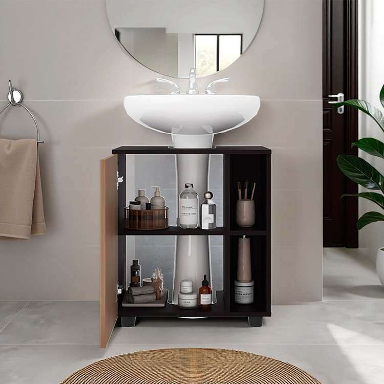 Wenge And Natural Oak 1 Door Pedestal Sink Cabinet