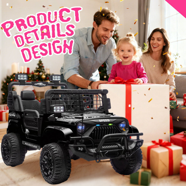 24V 100W*2 Two Seater Kids Ride On Car W Rc 3 Speed Adjustable,Led Headlights,4 Wheel Shock Absorption,Usb Mp3 Charging & Battery Indicator,Bluetooth & Music Electric Toy Car For Kids 3 8