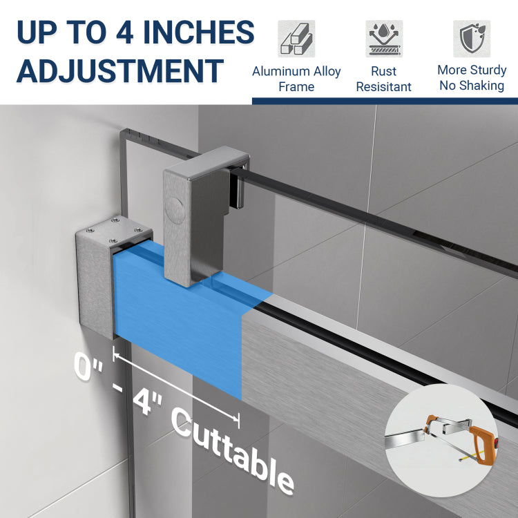 56" 60" W X 76" H Frameless Soft Closing Single Sliding Shower Door, 1 4" 6Mm Tempered Glass With Explosion Proof Film Via Express Delivery, Brushed Nickel Cm 24D01 60Bnx