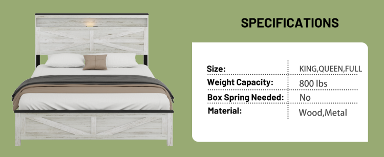 Fully Floating Bed Frame With Led Lights And Charging Station Cushion Platform Bed Frame, Large Bed, With Headboard And Hidden Storage Space, No Need For Box Springs, Antique White Gray