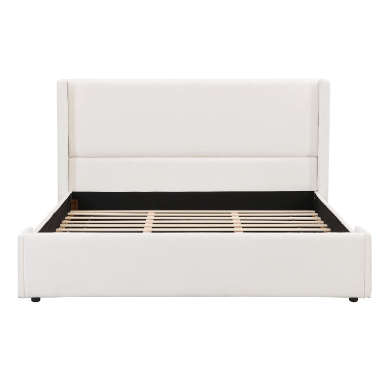 Elegant White Fabric Upholstered Bed With Tall Headboard, White, King