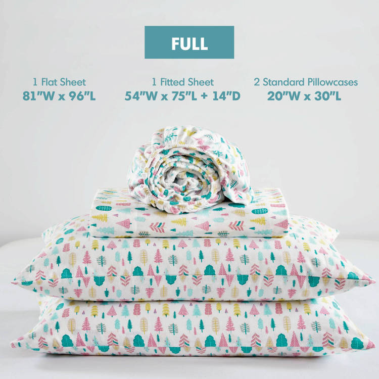 4 Pcs Queen Cotton Printed Sheet Set White Holiday Trees
