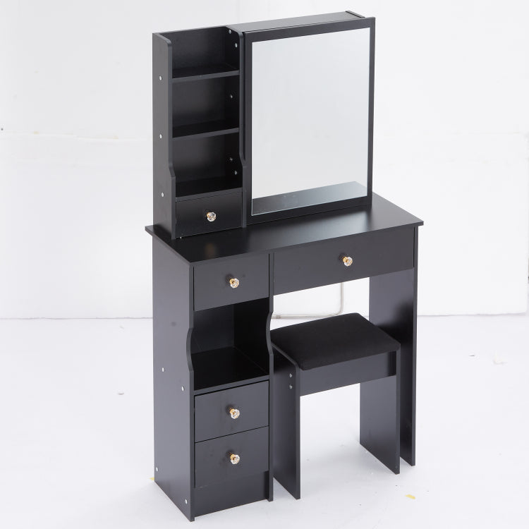 29.2" Small Space Left Drawer Desktop Vanity Table Cushioned Stool, Extra Large Right Sliding Mirror, Multi Layer High Capacity Storage, Practical Fashionable Dresser, Suitable For Small Space