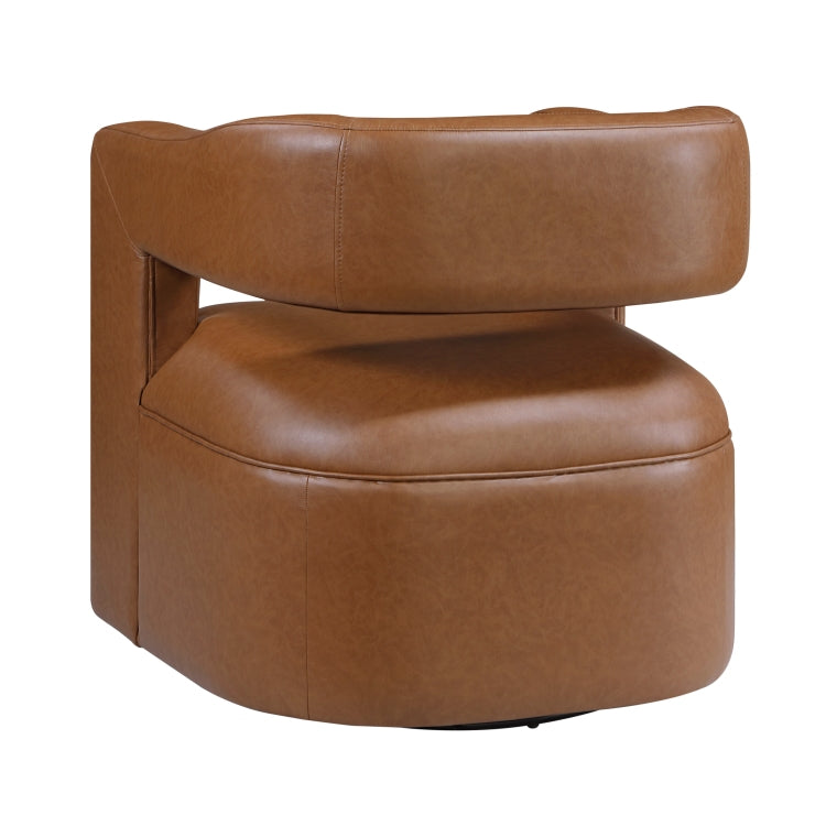 Modern Accent Chair 1Pc Faux Leather Upholstery Metal Swivel Base Contemporary Living Room Furniture Luxurious Comfort Barrel Back
