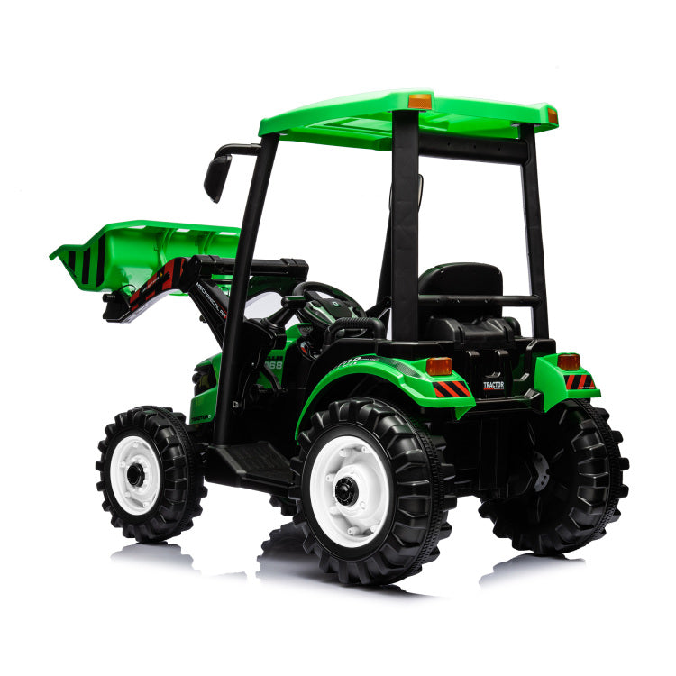 24V Kids Ride On Tractors With Parent Remote Control, Pedal Tractors With Working Loader And Backhoe Digger, Kids' Ride On Car Toys 24V Battery Powered Electric Vehicles With Trailer, Digger Green