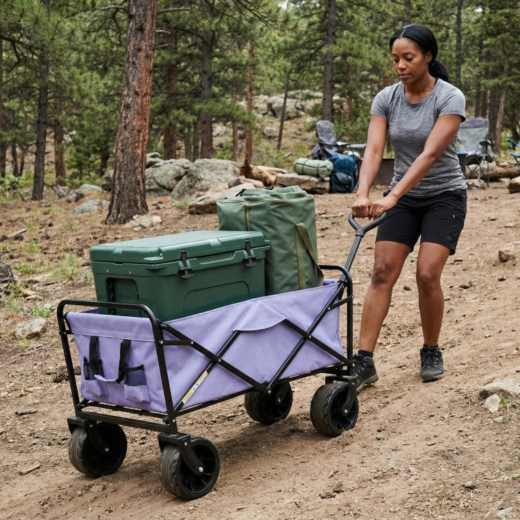 100L Collapsible Folding Beach Wagon Cart With 220Lbs Large Capacity, Wagons Carts Heavy Duty Foldable With Big Wheels For Sand, Garden, Camping