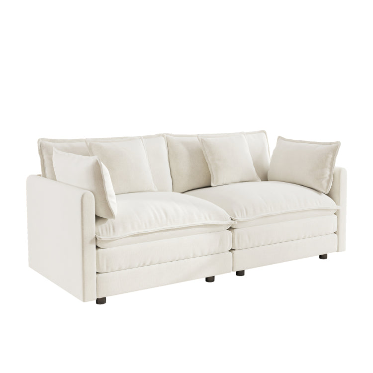 Modern Fabric Loveseat Sofa Couch For Living Room, Upholstered Large Size Deep Seat 2 Seat Sofa With 4 Pillows ,White Chenille