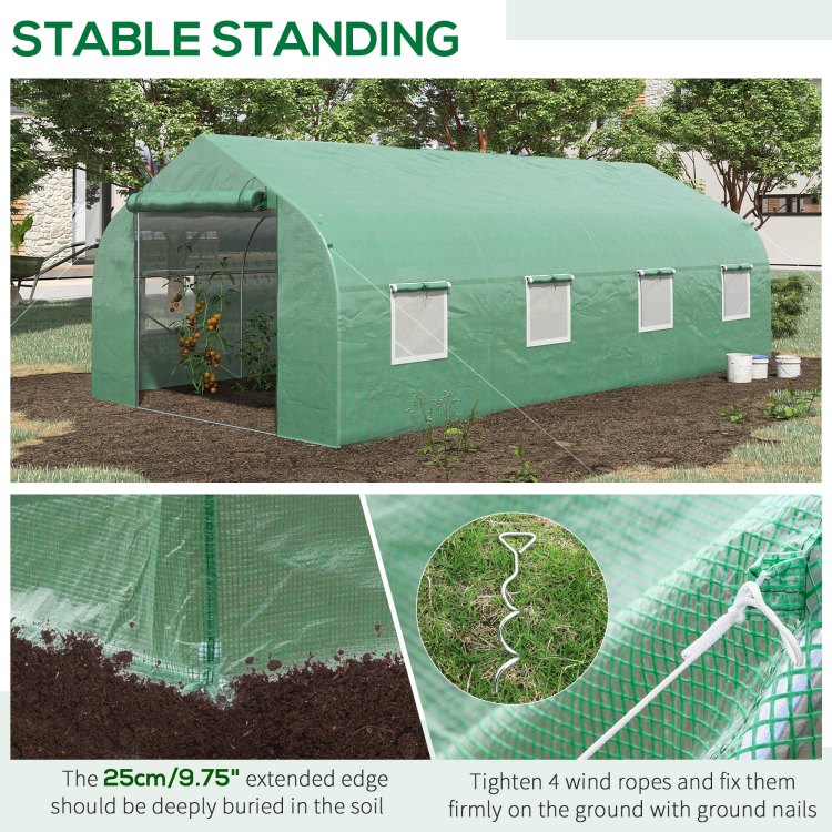 Outsunny 20' X 10' X 7' Walk In Tunnel Greenhouse With Zippered Mesh Door And 8 Mesh Windows, Gardening Plant Hot House With Galvanized Steel Hoops, Green
