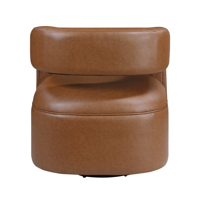 Modern Accent Chair 1Pc Faux Leather Upholstery Metal Swivel Base Contemporary Living Room Furniture Luxurious Comfort Barrel Back