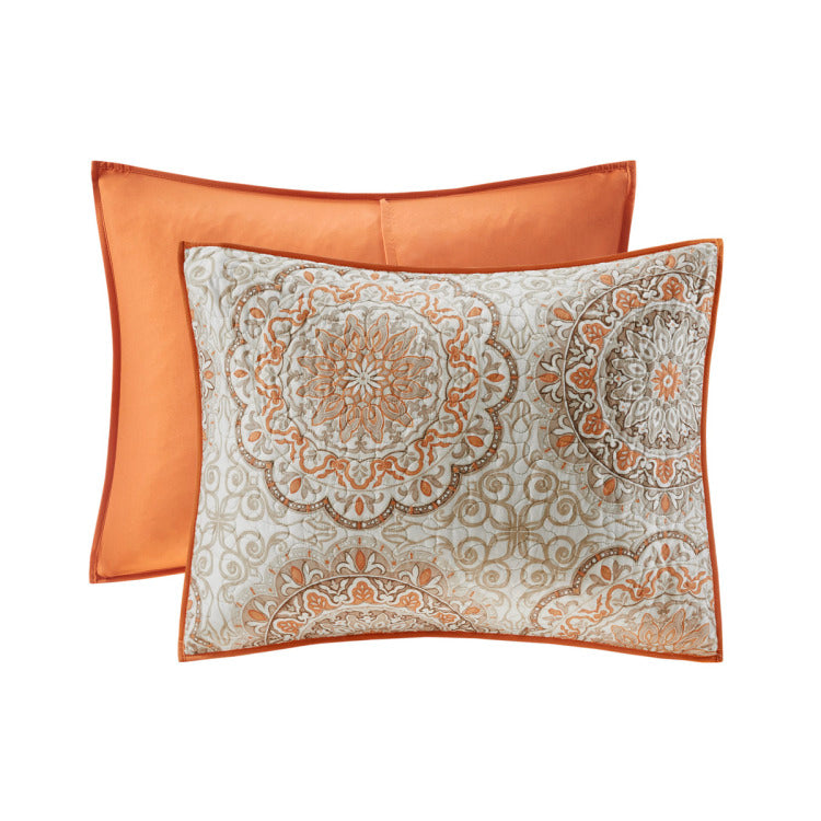 6 Piece Reversible Quilt Set With Throw Pillows Orange Full Queen