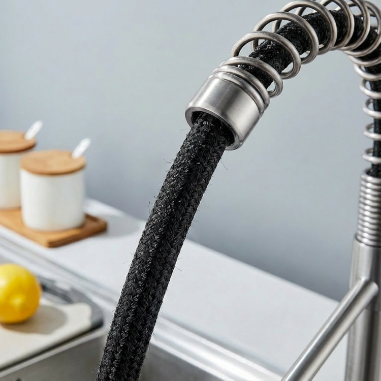 Kitchen Faucet With Pull Down Sprayer Industrial 1 Handle 1 Hole Or 3 Hole Faucet For Farmhouse Camper Laundry Utility Rv Wet Bar Sinks, Stainless Steel, Brushed Nickel