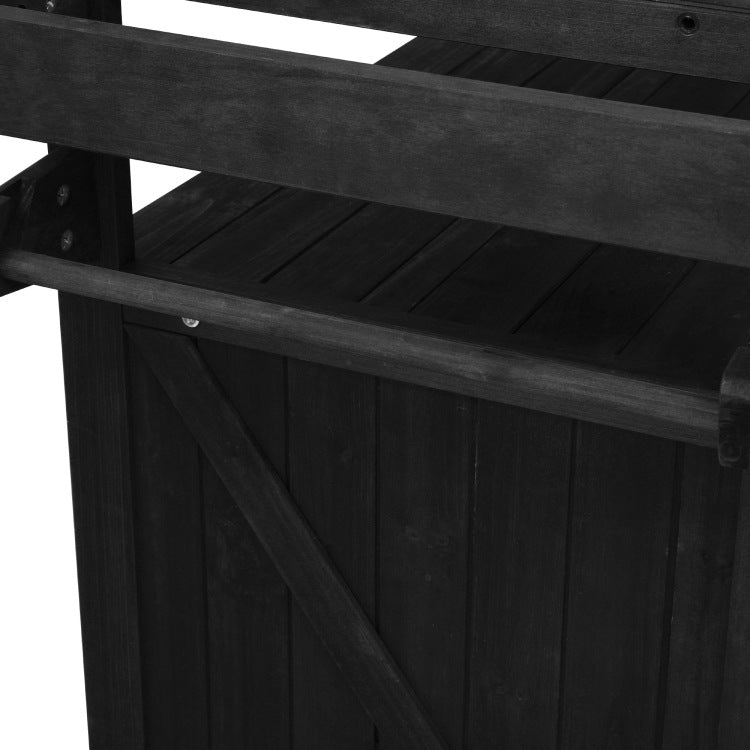 K&K 53.3" Outdoor Kitchen Island With Raised Shelf, Solid Wood Storage Cabinet With Stainless Steel Top, Outdoor Rolling Grill Cart With Internal Storage Rack, Adjustable Shelf, Spice Rack, Black