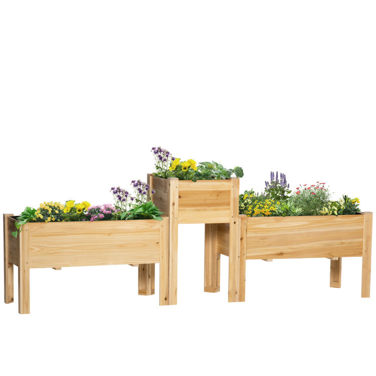 Outsunny Raised Garden Bed Set Of 3, Wooden Elevated Planter Box With Legs And Bed Liner, For Backyard And Patio To Grow Vegetables, Herbs, And Flowers, Natural