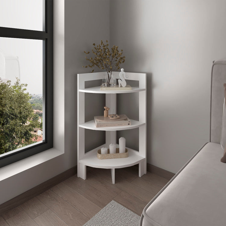 Side Table 31.70" H, With 3 Shelves, 3 Legs, White