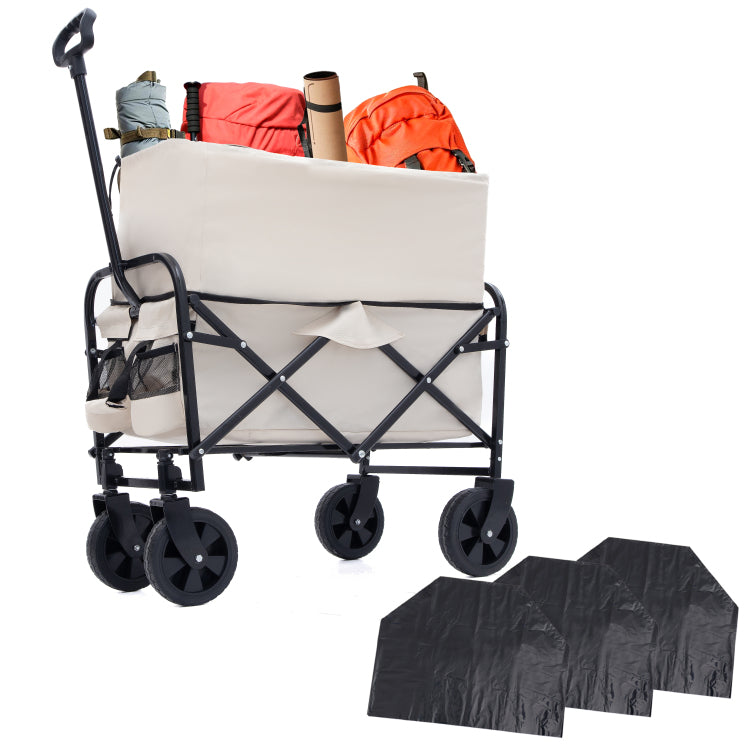 Minimeetall Multi Use Bag,Collapsible Foldable Wagon Cart Beach Wagon Heavy Duty Utility Cart Utility Wagon Grocery Cart For For Camping 3Pcs Plastic Liner Bag Cover , Cream