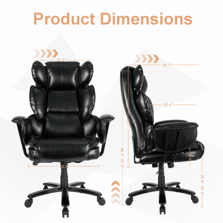 Big And Tall Office Chair 500Lbs, Ergonomic High Back Leather Executive Desk Chair For Heavy People, Wide Seat & Lumbar Support, Clamshell Armrests Black