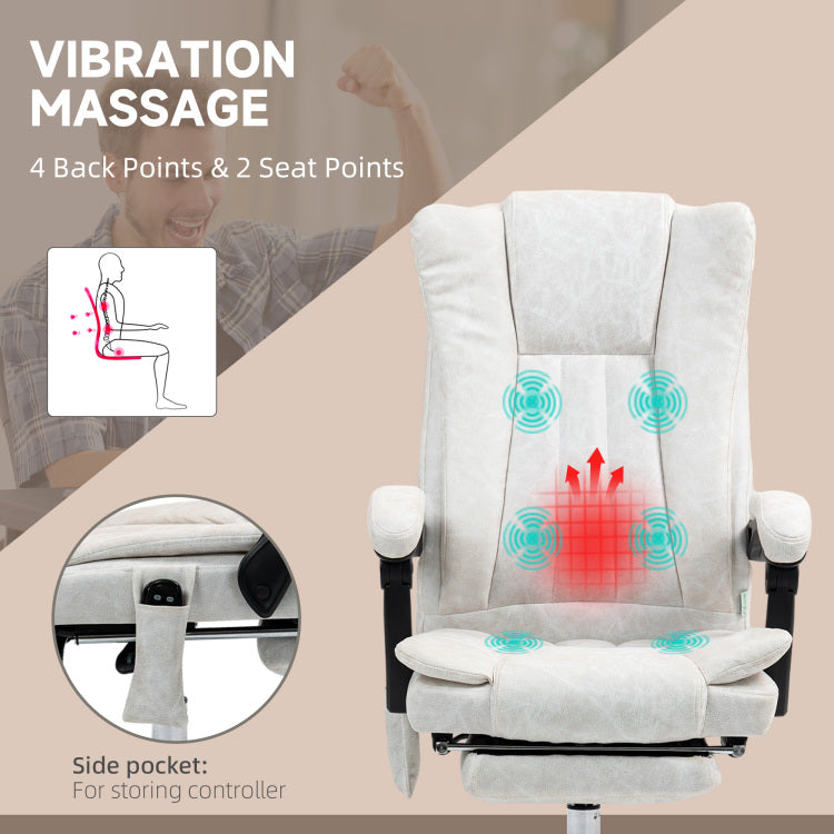 Massage Office Chair , Reclining Computer Chair With Adjustable Height And Footrest,White
