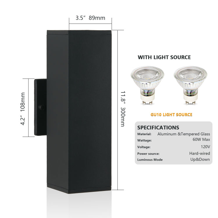 2 Pack Outdoor Wall Sconce, Modern Up And Down Weatherproof Wall Light, Black Aluminum Exterior Wall Mount Light Fixture, Ideal For Porch, Patio, Garage
