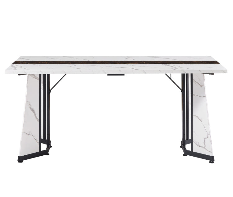70.9"Rectangular Large Dining Table, Marble Grain Waterproof Large Desk For 8 People, Deluxe Family Dining Table With Adjustable Legs For Kitchen,Living Room,Office, White,70.9''W X 35.4''D X