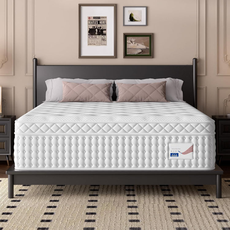 12 Inch King Hybrid Mattress Memory Foam & Pocket Spring Bed Medium Firm Comfort, Spine Support, Quiet & Breathable