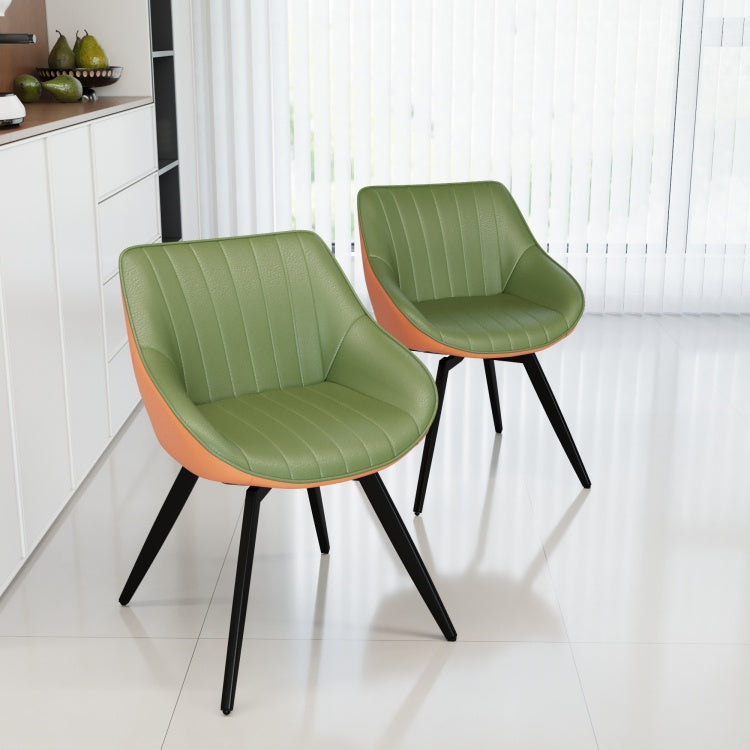 A Set Of 2 Dining Chairs, Medieval Modern Kitchen Dining Chair, Pu Decorative Chairs With Black Metal Legs, Suitable For Home&Kitchen Green And Orange