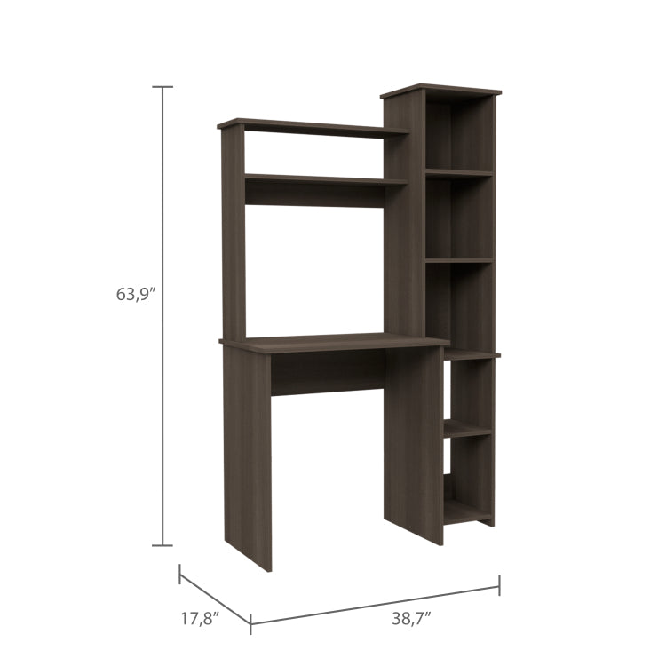Aramis Desk, Five Shelves, Two Superior Shelves, Smokey Oak