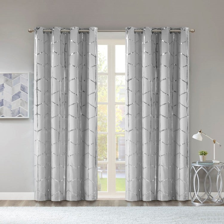 Total Blackout Metallic Print Grommet Top Curtain Panel Only 1 Pc Panel