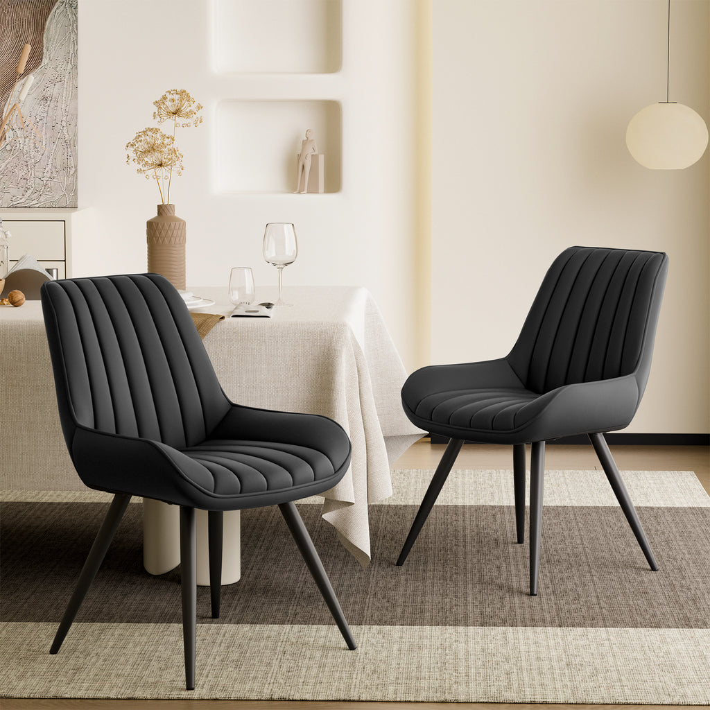 Modern Dining Chairs Set Of 4, Comfy Dining Room Chairs With Thick Cushions, Upholstered Fabric Kitchen Side Chairs With Metal Legs, Black