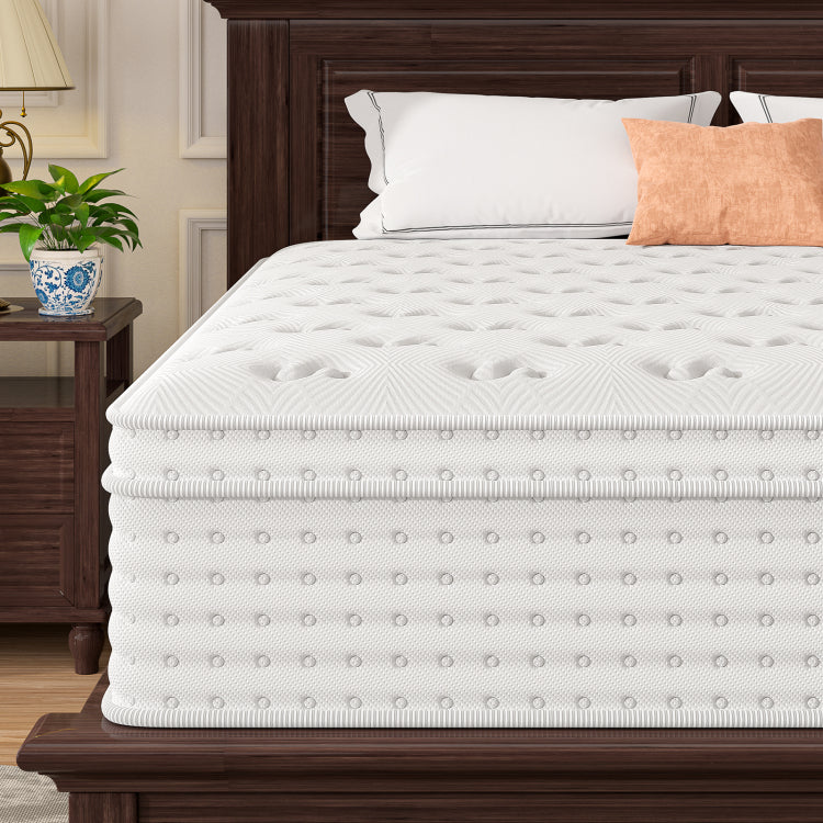 14'' Hybrid Mattress King, Memory Foam & Pocket Springs For Pressure Relief, Fiberglass Free Ergonomic Home White