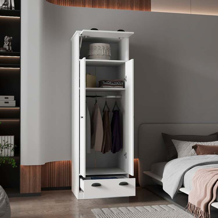White Double Door And 1 Drawer Armoire