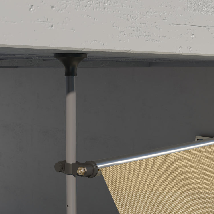 Outsunny Manual Retractable Awning, 118" Non Screw Freestanding Patio Sun Shade Shelter With Support Pole Stand And Uv Resistant Fabric, For Window, Door, Porch, Deck, Beige