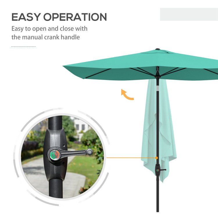 Outsunny 6.5' X 10' Rectangular Market Umbrella, Patio Outdoor Table Umbrella With Crank And Push Button Tilt, Teal
