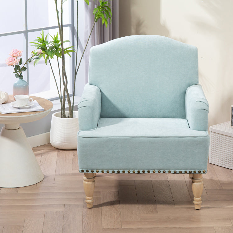 Modern Accent Chair With Retro Wooden Legs & Nailhead Trim, Small Fabric Club Chair, Comfy Upholstered Armchair Lounge Chair For Bedroom Living Room Single Sofa,Holds 300Lbs Sage