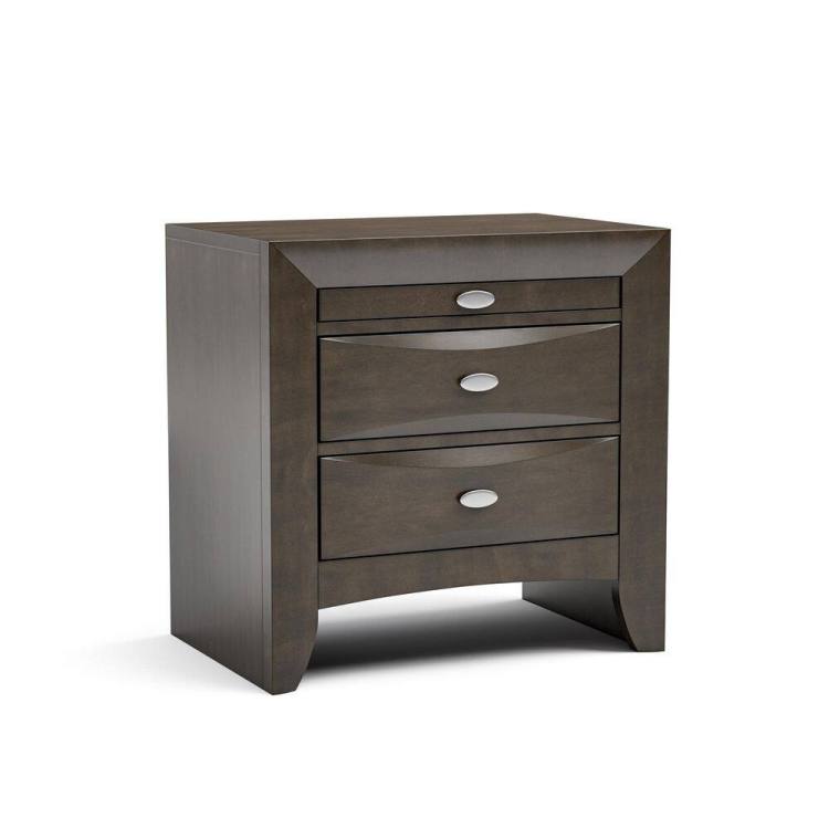 Gray Simple Contemporary 1Pc Nightstand Solid Wood Bedside Table Knob Pulls 2 Drawers Bedside Table