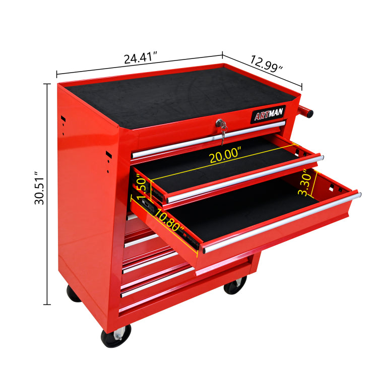 7 Drawers Multifunctional Tool Cart With Wheels Red