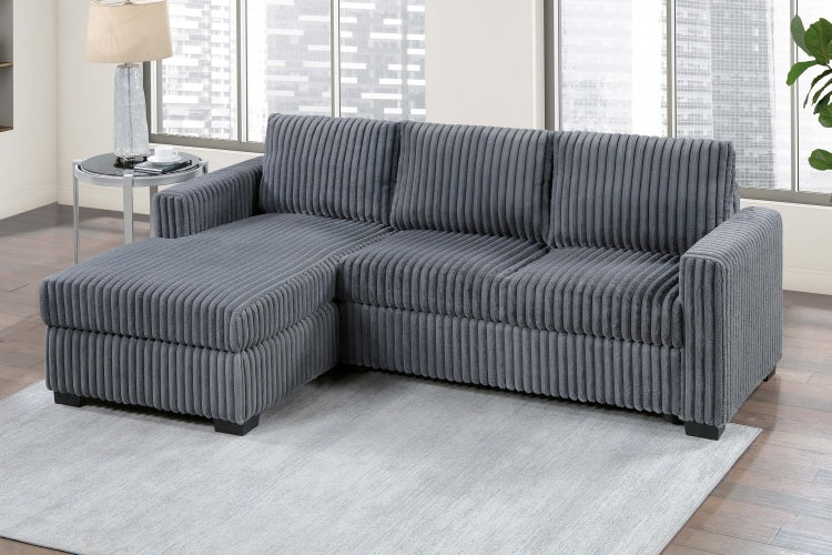 Modern Contemporary Style 2Pc Sectional Sofa Right Arm Chaise Left Arm Sofa Plastic Legs Corduroy Upholstered Dark Gray Finish Primary Living Room