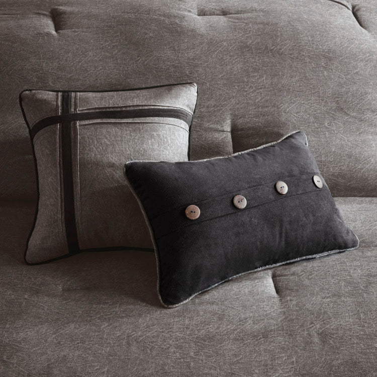 7 Piece Faux Suede Comforter Set Grey Queen