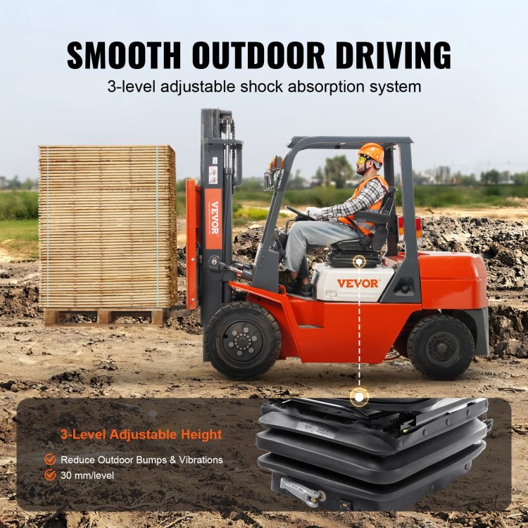 Universal Tractor Seat Suspension, Fold Down Forklift Seat With Adjustable Angle Back, Micro Switch, Seatbelt And Armrests, 3 Level Shock Absorption Tractor Seat For Tractor Loader Excavator