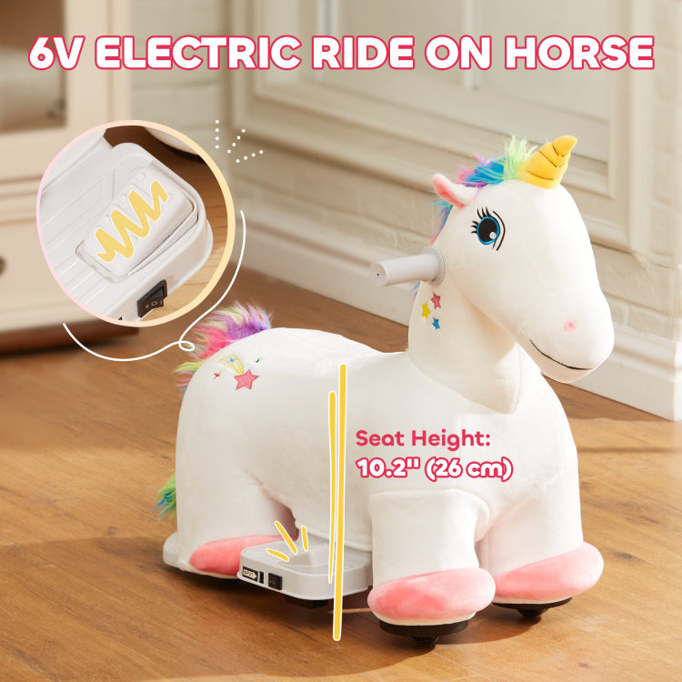 Qaba 6V Ride On Unicorn, Battery Powered Kids Electric Ride On Animal Toy With Music Forward, Pu Wheels, Foot Pedal For Girls Boys Aged 18 36 Months, White