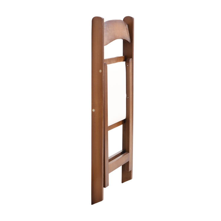 Upholstered Folding Chair, Space Saving, Easy To Carry, 4Pcs, Walnut Shelf Beige Cushion,Dining Room