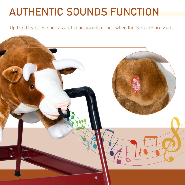 Qaba Kids Spring Rocking Horse Rodeo Bull Style With Realistic Sounds For Children Over 3 Years Old