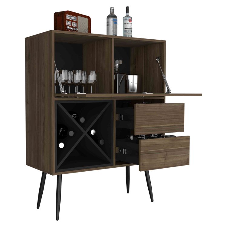 Prunus Bar Cabinet, One Cabinet, Two Drawers Mahogany Black