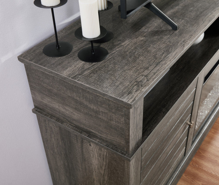 Iris 70"W Gray Walnut Finish Tv Stand Console With Fireplace And Heater
