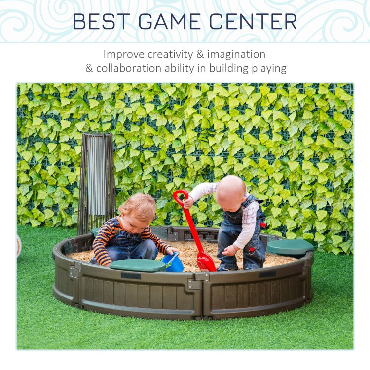 Outsunny Kids Outdoor Sandbox With Cover Garden Bed, Easy Assembly Children'S Round Sandbox For Backyard, Brown, 48.5" X 48.5" X 8.75"