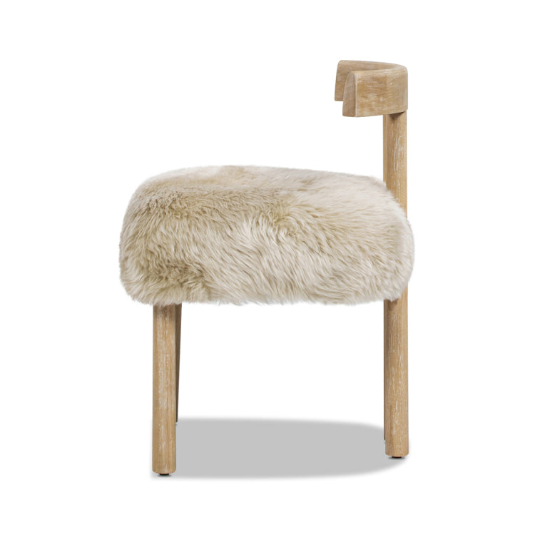 Arden 19.5" Genuine Sheepskin Fur Split Back Dining Chair Natural Blonde Genuine Fur