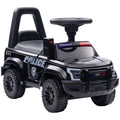 Aosom Kids Push Ride On Car With Working Pa System And Horn, Police Truck Style Foot To Floor Sliding Car For Boys And Girls With Under Seat Storage, For 18 Months To 5 Years Old, Black