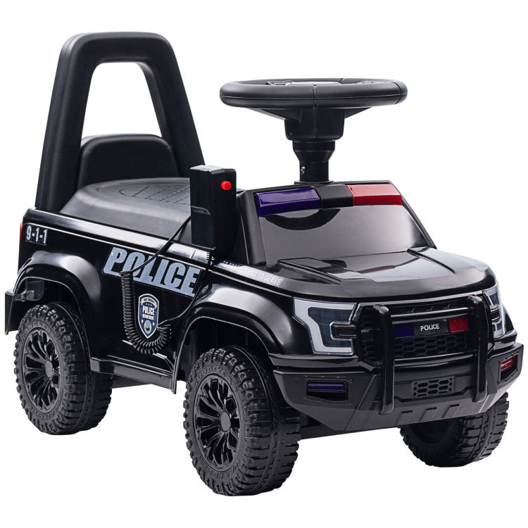 Aosom Kids Push Ride On Car With Working Pa System And Horn, Police Truck Style Foot To Floor Sliding Car For Boys And Girls With Under Seat Storage, For 18 Months To 5 Years Old, Black