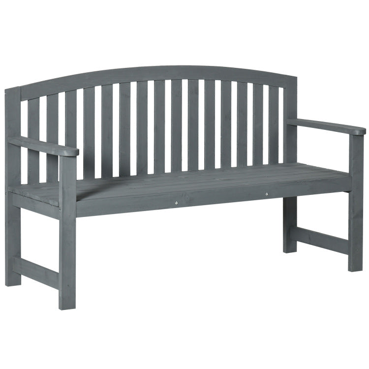 Outsunny 56" Outdoor Wood Bench, 2 Seater Garden Bench With Backrest And Armrest, Patio Bench For Patio, Porch, Poolside, Balcony, Gray